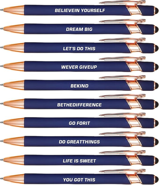 CRME 10pcs Funny Quotes Blue Ballpoint Pens Set 1mm Black Ink Pens by Unknown