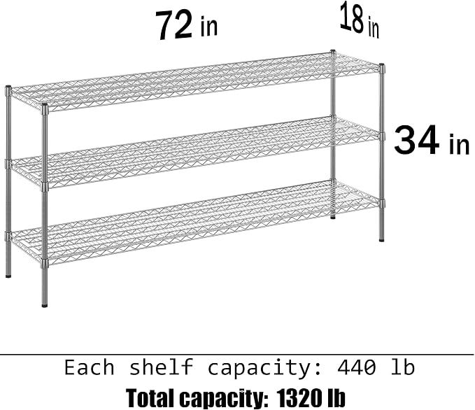 Regal Altair 18" Deep x 72" Wide x 34" Height Wire Shelving Kit | 3-Tier | NSF - Image 3