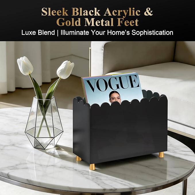 Acrylic Magazine Holder, Magazine Rack Floor, Sleek Black Stylish Organizer - Image 4