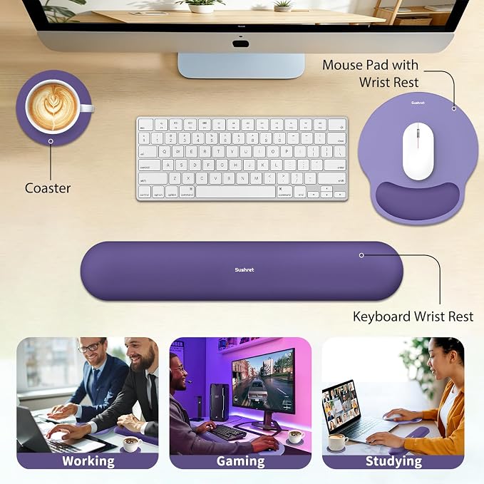 Sushret Mouse Pad and Keyboard Wrist Rest, 3-in-1 Gel Memory Foam Ergonomic - Image 6