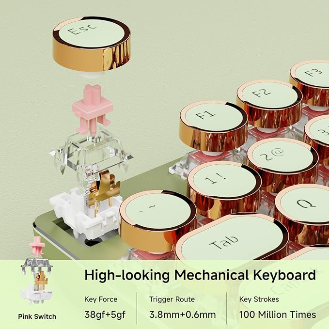 EWEADN Typewriter Style Mechanical Gaming Keyboard, Wired Mechanical Keyboards,104 Keys Backlit LED Keyboards, Media Control Knob, Wired Computer Keyboard Pink Switch for Windows/Mac/PC-Green-DeskLoop Office