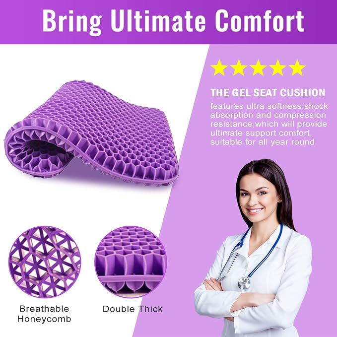 Gel Seat Cushion, for Long Sitting -Double Thick Gel Seat Cushion Breathable - Image 6