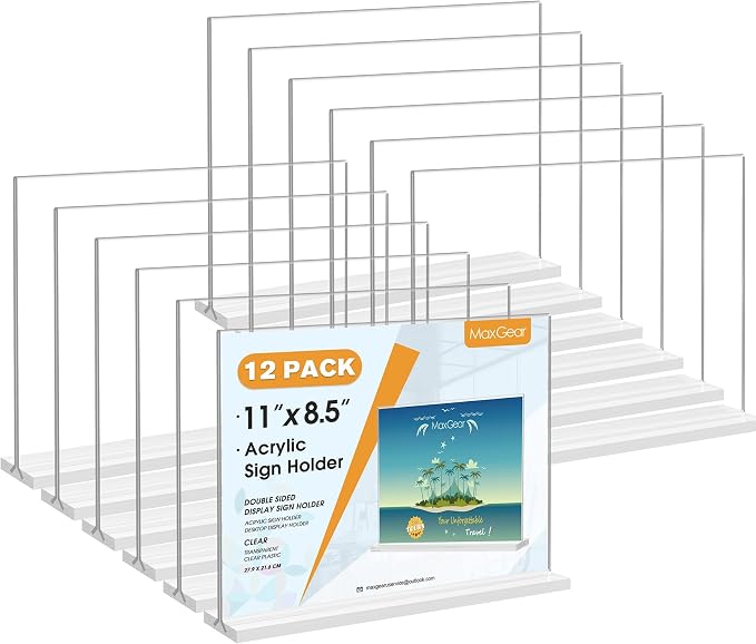 MaxGear Acrylic Sign Holder Horizontal Double Sided Display Stand 12 Pack | by MaxGear