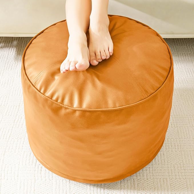 HIGOGOGO Round Stuffed Pouf Ottoman, Pu Leather Poufs by HIGOGOGO