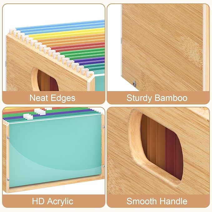 Sbanmao Letter/Legal Bamboo Acrylic File Box Organizer, Hanging File Folder - Image 7