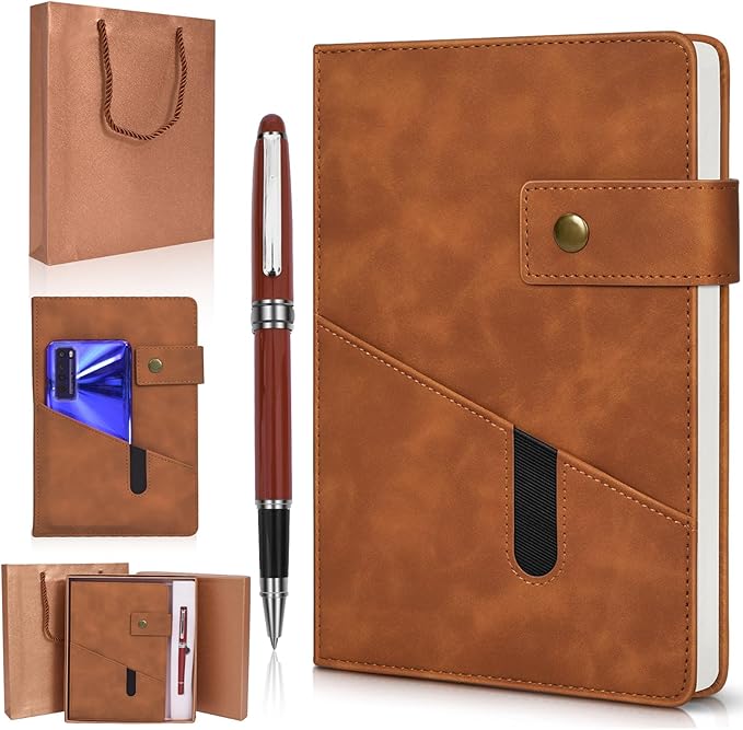 A5 Lined Leather Journal Notebook,Hardcover Journal Set with Pen and Gift Box,100Pages 100gsm Thick Ruled Paper Daily Diary for Men Women School,Travel,Business,Work,Writing 5.9" X 8.4"-DeskLoop Office