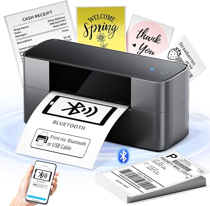 Bluetooth Thermal Shipping Label Printer 4x6, Wireless Shipping Label Printer for Small Business, Desktop Label Printers for Shipping Packages, Compatible with Amazon, Ebay, Shopify, Etsy, USPS-DeskLoop Office