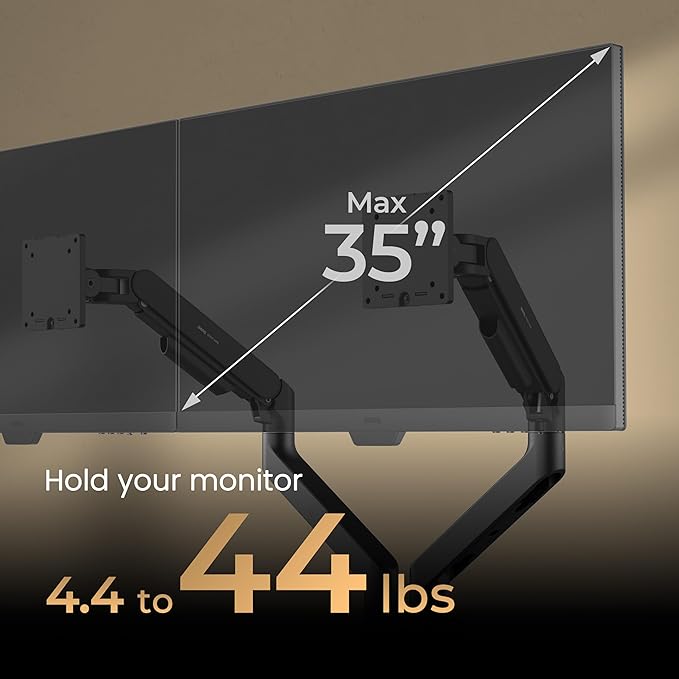 BenQ BDH01 Dual Monitor Arm -Gas Spring Monitor Stand for 2 Screens Up to 35'' & 44lbs, Heavy Duty, Quick Installation, No Sagging, Top Clamp and Grommet Base, Reinforcement Plate, VESA 75x75 &100x100-DeskLoop Office