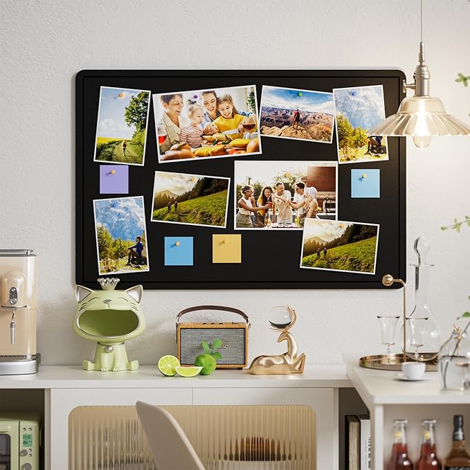 MaxGear Large Bulletin Board 36" x 24", Foldable Felt Board Vision Board Supplies, Cork Board for Office, Home, School, Small Pin Boards for Walls Decorative Display Board Black-DeskLoop Office