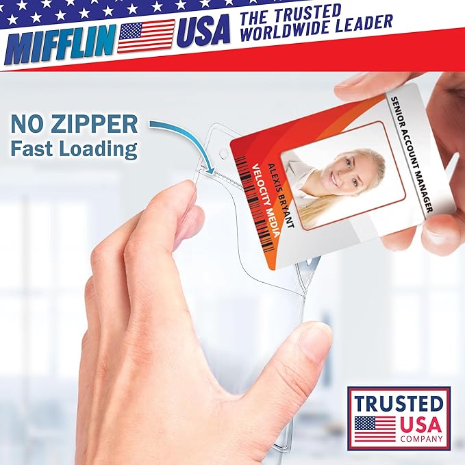 Mifflin-USA Plastic Vertical Card Holder Quick Load No Zipper Name ID Badge - Image 2