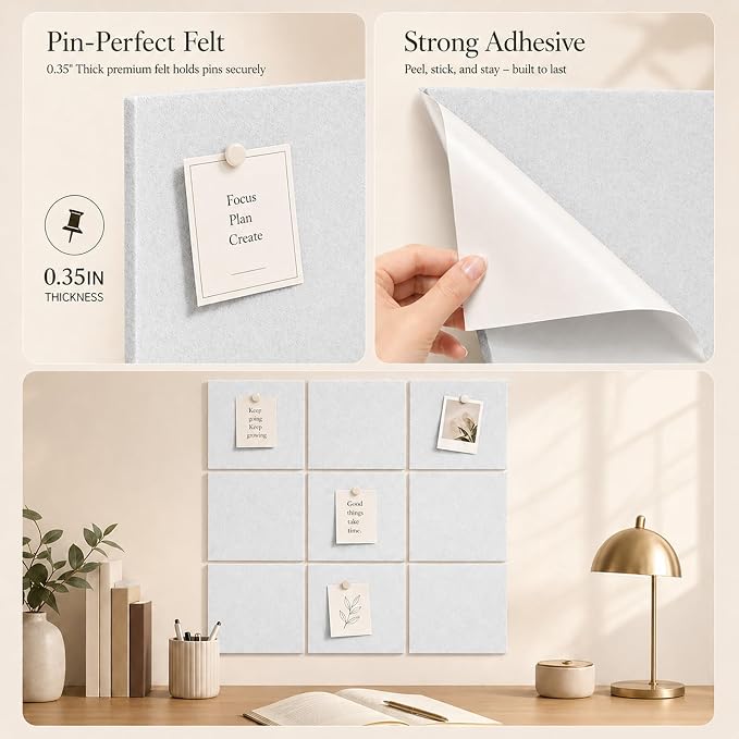 Felt Bulletin Board Tiles, Large Cork Board Alternative, 24 x 36 in | 0.35 in - Image 3