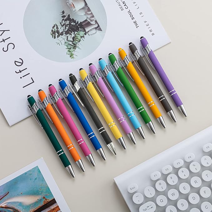 PASISIBICK 12 Pieces Ballpoint Pen with Stylus Tip, Metal, 2 in 1 Stylus Ballpoint Pen 1.0 mm Black Ink (Pack of 12) for Smartphone, Tablet-DeskLoop Office