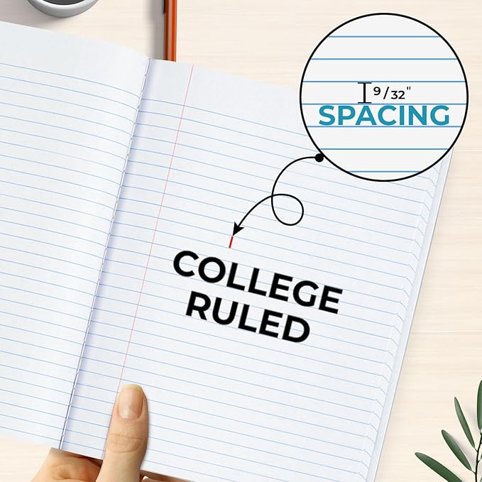 College Ruled Composition Notebooks 5 Pack, 200 Pages (100 Sheets), 9-3/4" x 7-1/2", White & Black Marble Composition Book, Hard Cover, Sturdy Sewn Binding, School, College & Office Supplies-DeskLoop Office