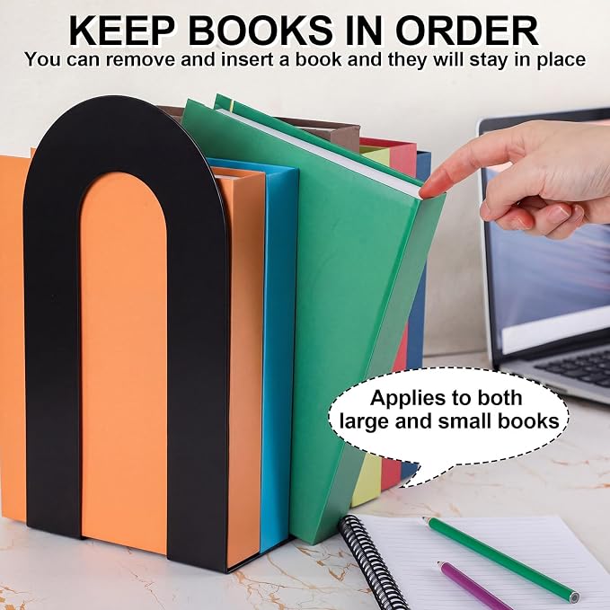 Chunful 6 Pcs Black Modern Metal Book Ends - Image 4