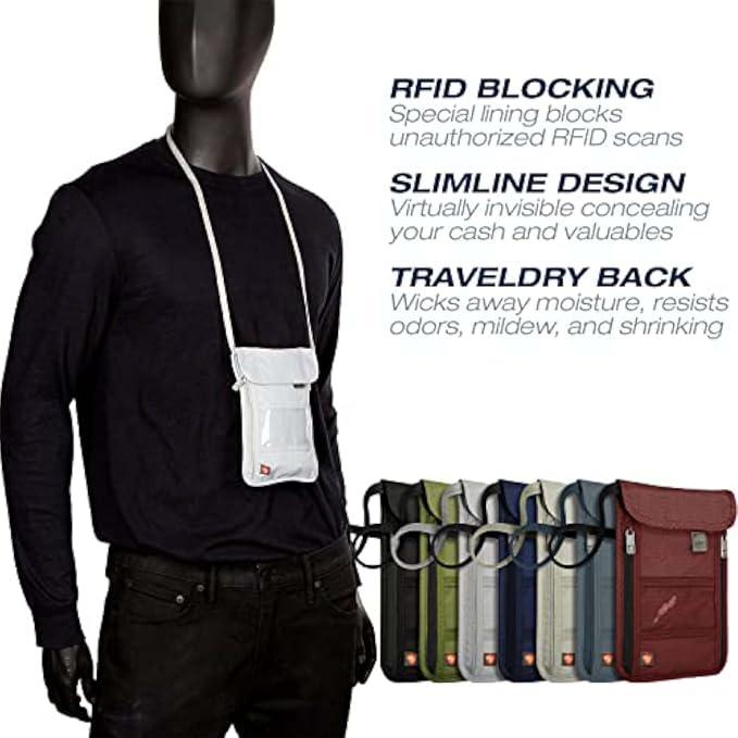 Lewis N. Clark Men's RFID Blocking Stash Wallet, Travel Neck Pouch Passport - Image 6