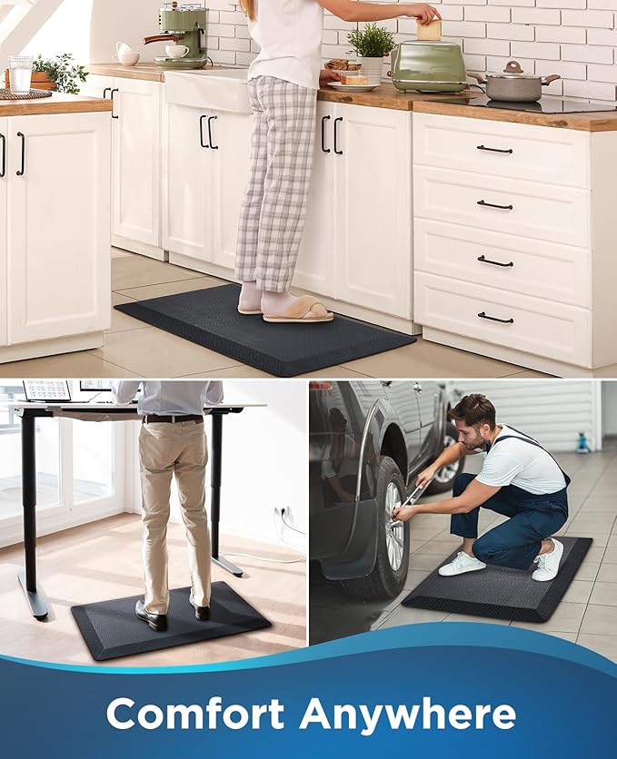 Ophanie Kitchen Mats for Floor, 3/4 inch Thick, 20x39 Anti Fatigue Cushioned Mat, Kitchen Rugs, Waterproof, Comfort Ergonomic Standing Mat for Office, Home, Sink, Black Non-Slip Ridged Bottom-DeskLoop Office