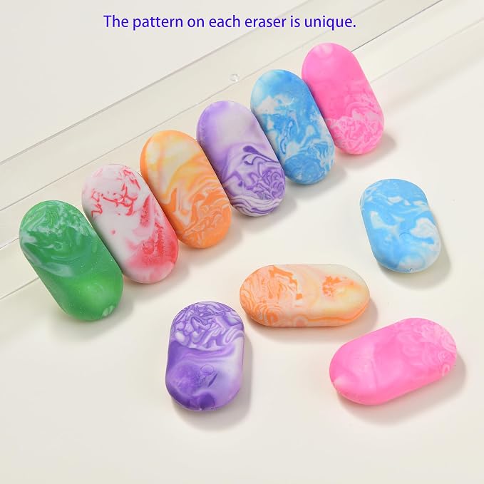 6PCS Cute Marble Erasers for Kids Bulk, Oval Fun for Classroom Back to School - Image 3