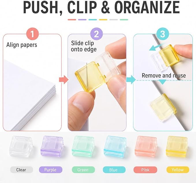 60 PCS Colorful Push Paper Clips, Plastic Slide Binder Clips | Reusable - Image 3
