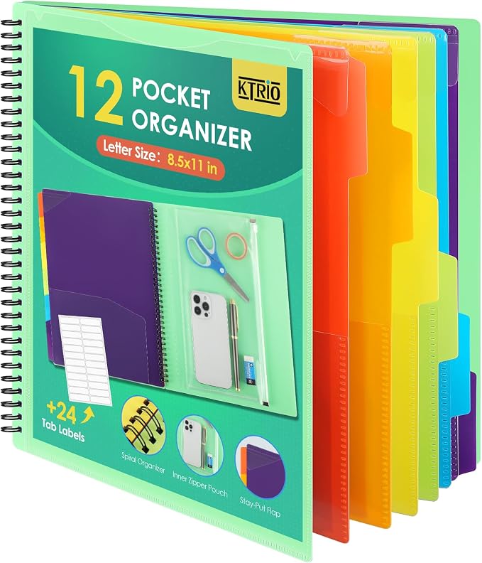 KTRIO 12 Pocket Project Organizer, Letter Size Spiral Binder, Letter Size Fit by KTRIO