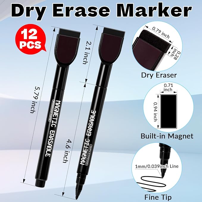 12 Pcs Dry Erase Markers, 1 mm Fine Tip Dry Erase Marker - Image 9