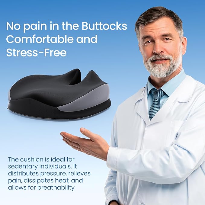 Benazcap Large Seat Cushion for Office Chair Memory Foam Coccyx Pain Relief Cushion Pillow for Back Support Non-Slip Seat Pad-DeskLoop Office