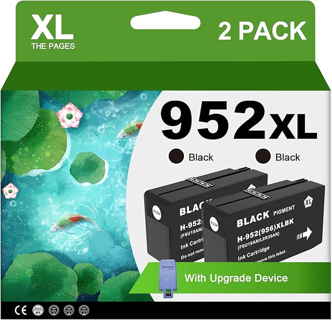 952XL Black Ink Cartridges with Upgrade Device Replacement for HP 952XL Black Ink Cartridges for HP Officejet Pro 7740 8720 8710 8210 8715 8740 8702 8730 8725 Printers (952XL BK High-Yield 2 Packs)-DeskLoop Office