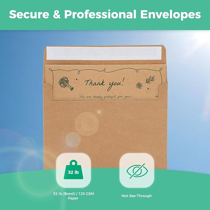 Ohuhu Blank Brown Kraft Cards and Envelopes 100 Pack - Image 8