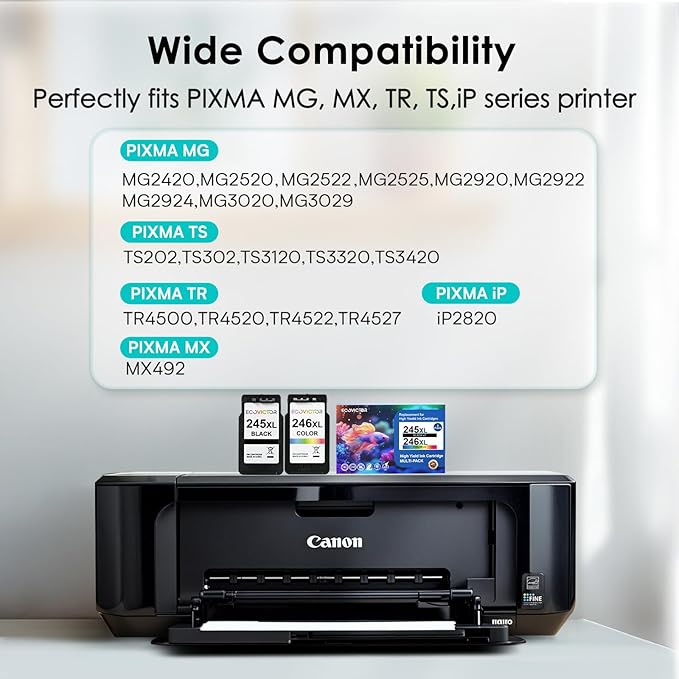 Eco-Friendly Ink Cartridge Replacement for Canon 245XL 246XL Black and Color Combo 2 Pack 245 246 PG-245 CL-246 XL for PIXMA TR4520 TR4522 TR4500 TS3320 MX492 MG2522 MG2920 MG3029 Printer-DeskLoop Office