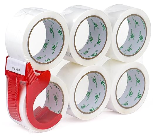 BOMEI PACK White Packing Tape with Dispenser, 2.4 Mil 1.88 Inch x 60 Yards, 6 Refills Rolls White Tape for Box Moving, Shipping and Packaging-DeskLoop Office
