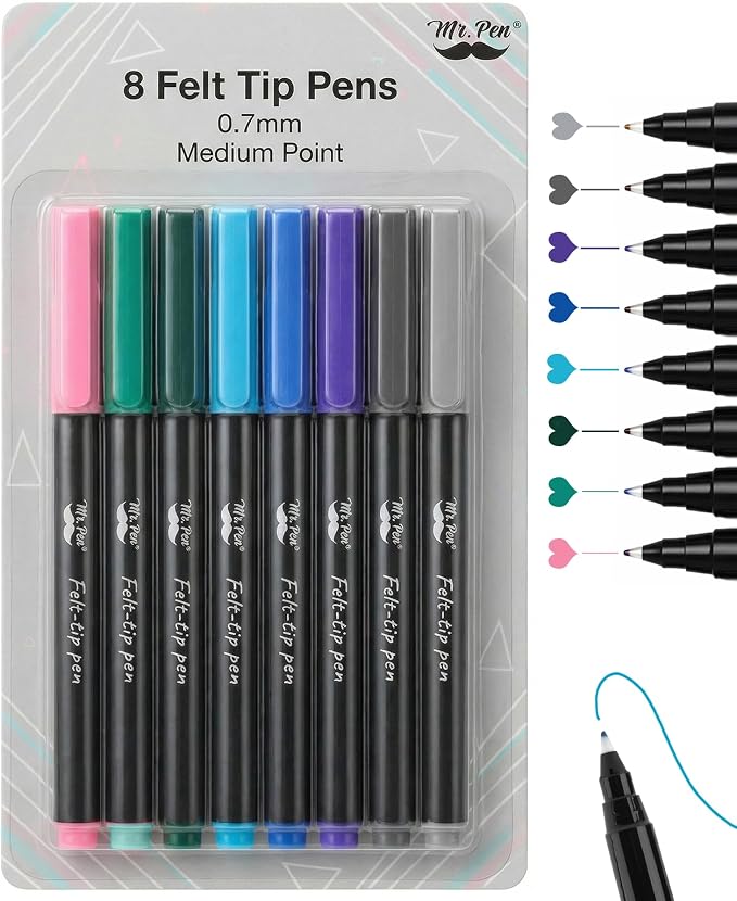 Mr. Pen- Felt Tip Pens, 8 Pack, Fast Dry | Fine Felt Tip Pens by MrPen