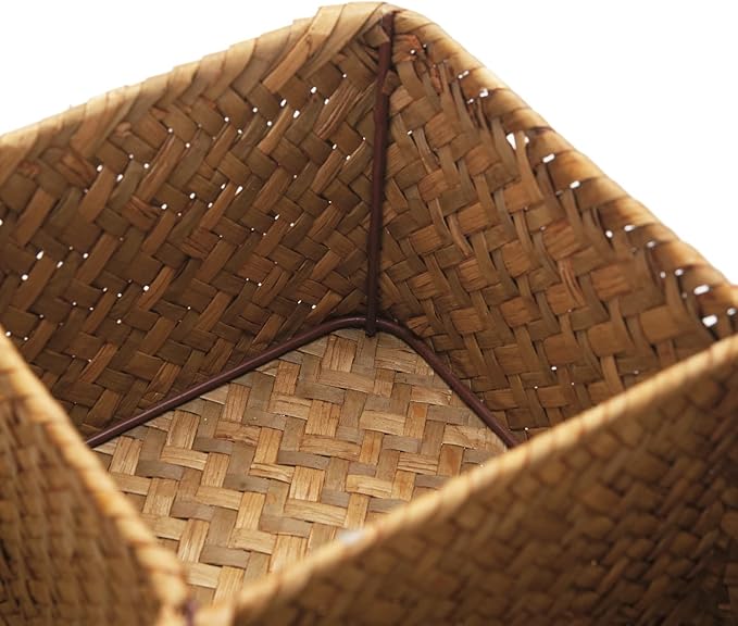 Tea Bag/Sugar Packet Holder, Coffee Station Condiment Organizer, Seagrass Storage Basket, Wicker Rattan Divided Basket Organizer for Drawer/Shelf/Countertop-DeskLoop Office