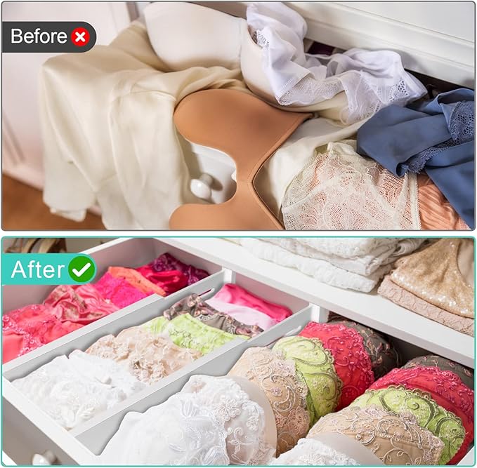 FJO 4 Pack Adjustable Bamboo Drawer Dividers - 11.8" - 17" Expandable Drawer Separators for Kitchen, Utensils, Clothes, Bedroom, Dresser, Bathroom (White)-DeskLoop Office