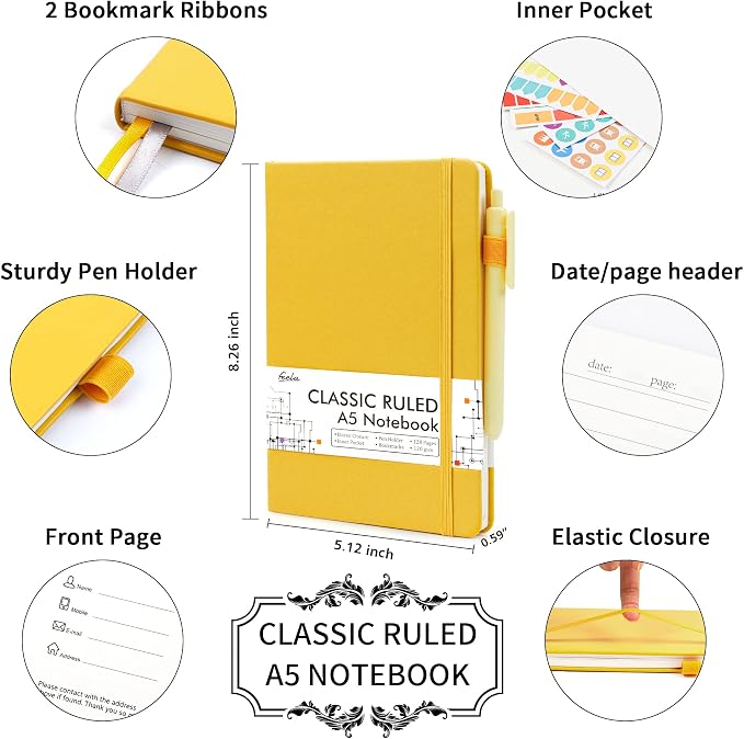 5 Pack Journal Notebook Bulk for School, Feela Hardcover Business Notebooks - Image 2