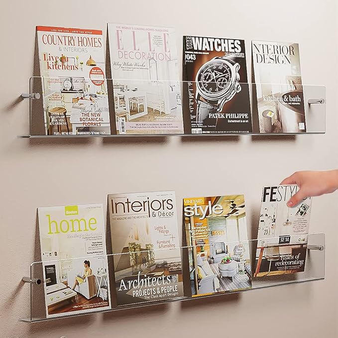 DuvinDD 2 Pack Acrylic Magazine Holder Rack Brochure Holder Wall Mount 24 inch - Image 3