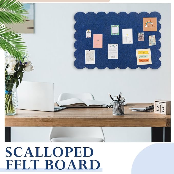 Mooliwe Scalloped Felt Bulletin Board 36 x 24 Inches Foldable Dark Blue Pin - Image 4