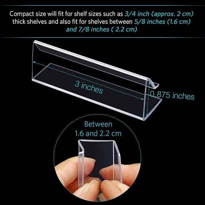 Outus Plastic Label Holder Wire Shelf Label Holder 3 x 0.875 Inches Pockets - Image 2