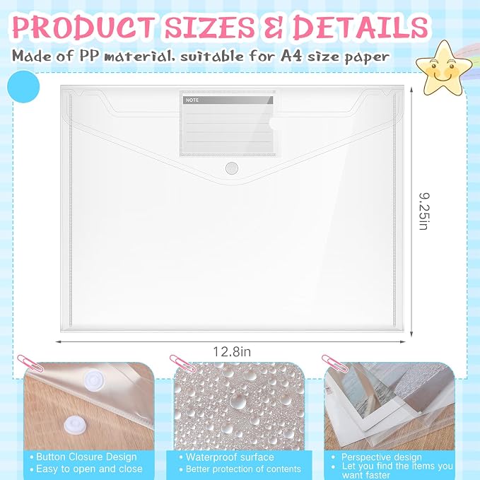 Zhehao 100 Pcs Clear Plastic Envelopes File Folders - Image 3