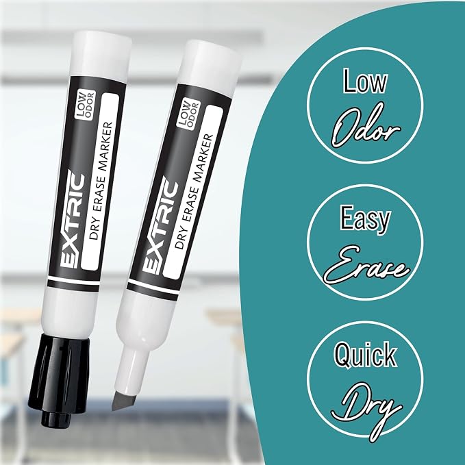 EXTRIC Black Dry Erase Markers 12 PK Whiteboard Marker Chisel Tip | Use: - Image 2