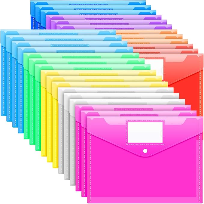 Sooez 28 Pack Folders Plastic Envelopes, Letter A4 Size Poly File Envelopes by Sooez