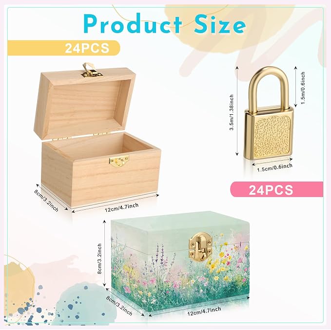 CroBlissful 24 Set 48 Pcs Unfinished Wooden Box - Image 2