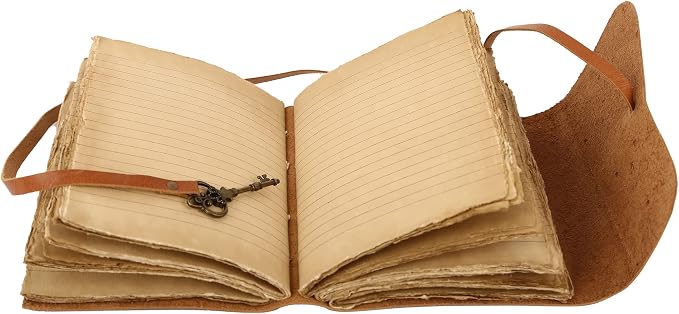 Leather Journal with Deckle Edge Paper 8x6 inch and Vintage Key | Handmade - Image 3