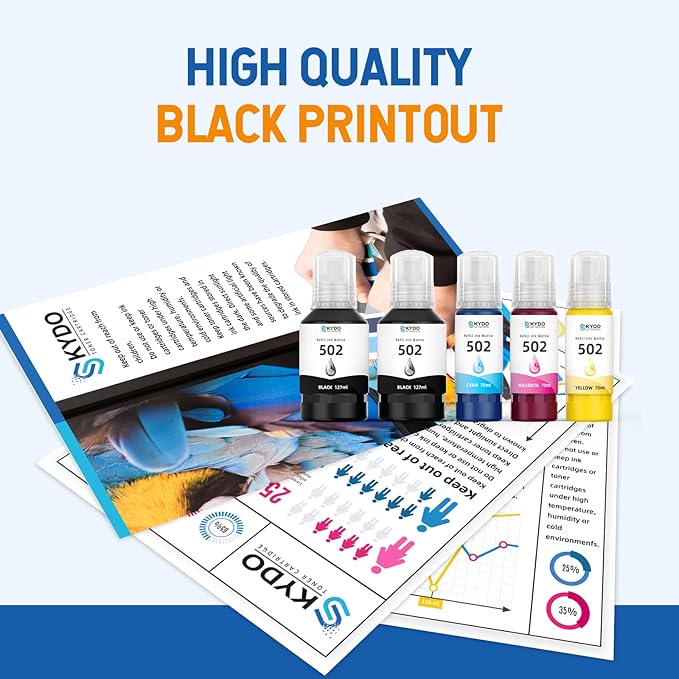 502 T502 Ink Refill Bottles Compatible for ET2760 ET2750 ET-3760 ET-2850 ET-15000 ST-4000 ST-2000 ET-3710 ET-3850 ET-3750 ET-4850 ET4750 ET2700 ST3000 ET3700 Printer(5 Pack)-DeskLoop Office
