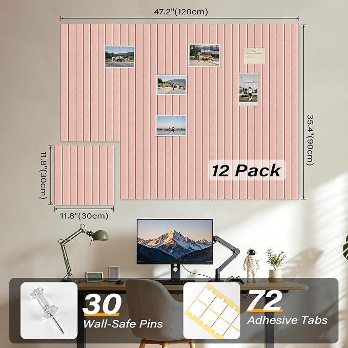 Large Felt Bulletin Board，47.2" x 35.4" 12 Pack Cork Board Alternative - Image 2