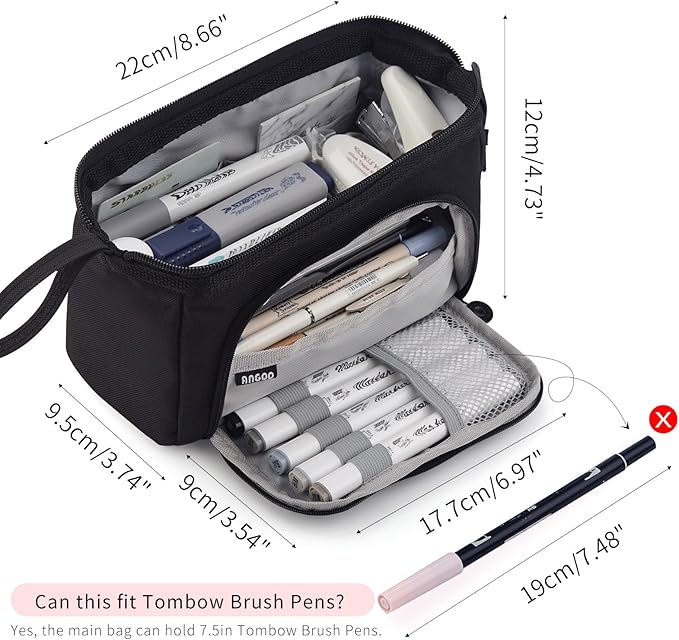 HVOMO Pencil Case Large Capacity Pencil Pouch Handheld Pen Bag Cosmetic Gift for Office School Teen Girl Boy Men Women Adult (Black)-DeskLoop Office