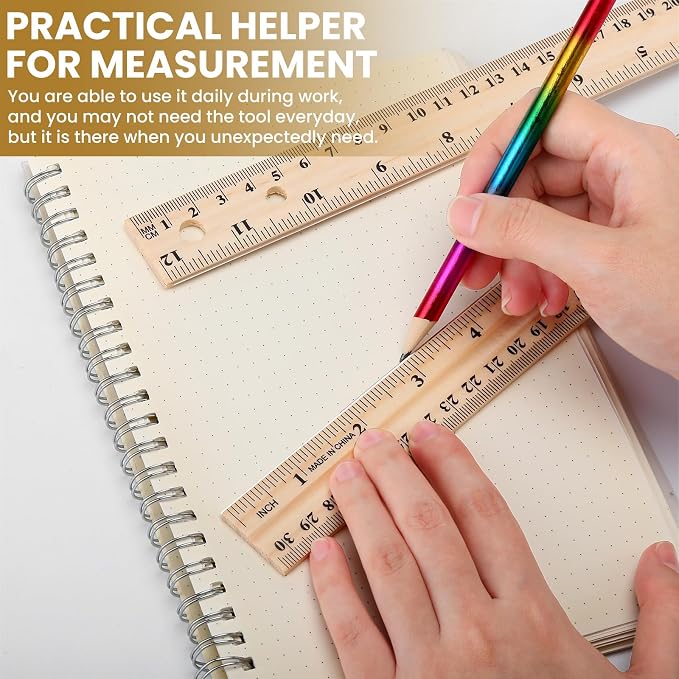 AmazingSpark 12 Pack 12 Pack Wooden Ruler Gifts 12 Inch Bulk Wood Measuring - Image 6