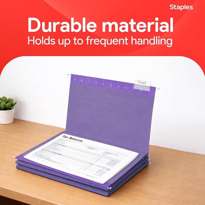 Staples Hanging File Folders, Letter Size, 1/5‑Cut Tabs, Tear‑Resistant - Image 6