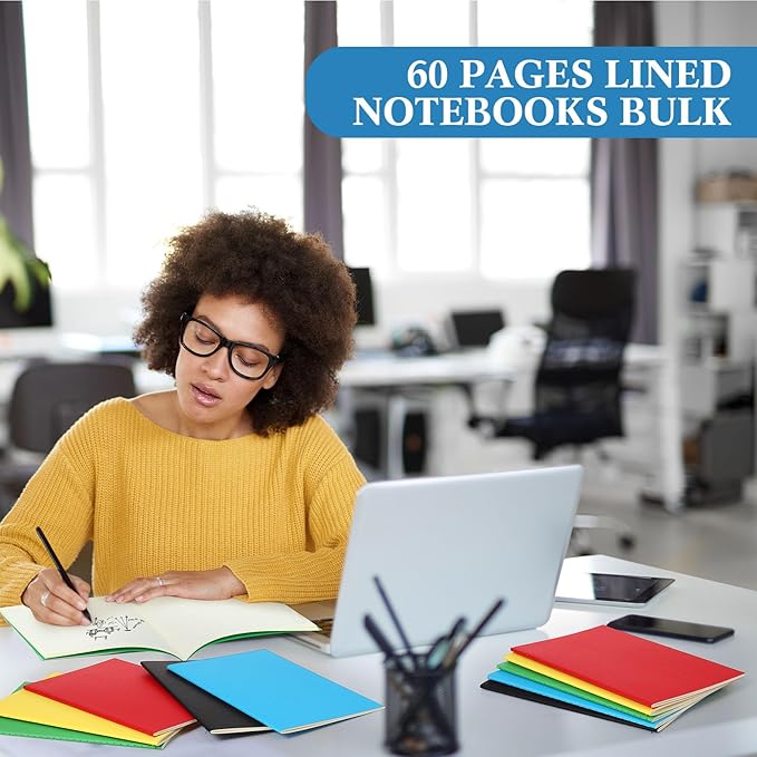 100 Pcs Kraft Notebook Journals 5.5 Inch x 8.3 Inch A5 Softcover Notebooks Bulk for Writing Sketch Office Notepad with 60 Pages 30 Sheets (Multicolor,Lined)-DeskLoop Office