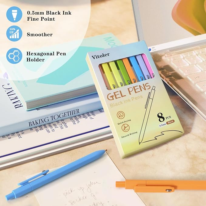 Vitoler Cute Gel Pens, 8 Pack 0.5mm Fine Point Pens - Image 6