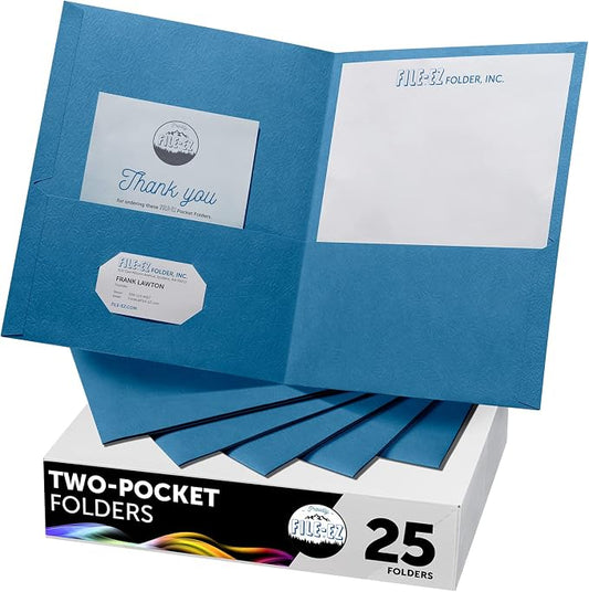FILE-EZ Two-Pocket Folders, Light Blue, Textured Paper, Letter Size by FILE-EZ