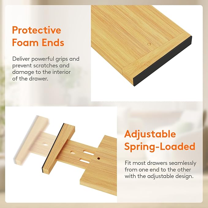 Lifewit 4 Pack Drawer Dividers Bamboo 4" High, 16-22" Adjustable Drawer Organizers for Clothes, Expandable Dresser Separators in Bedroom/Bathroom/Kitchen/Fridge/Office Organization and Storage
